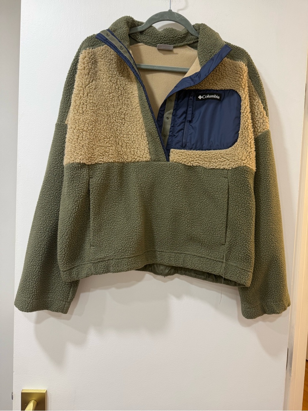 Columbia Olive Green & Tan Sherpa Half-Zip Pullover
